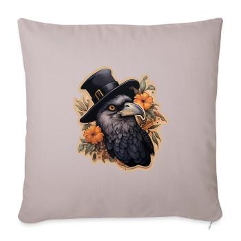 Corneille avec chapeau haut de forme Halloween - Housse de coussin décorative 45 x 45 cm - taupe clair - Devant