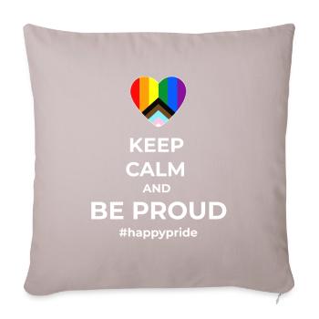Bleib ruhig und sei stolz LGBTQ+ Herzflagge - Sofakissenbezug 45 x 45 cm - helles Taupe - Vorne