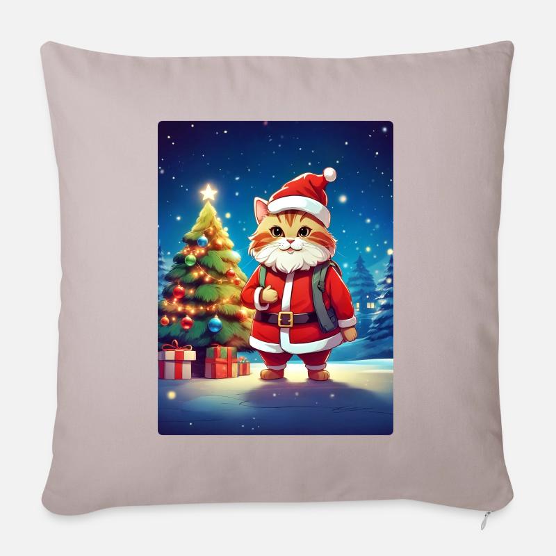 Chat de Noël 1.1 - Housse de coussin décorative 45 x 45 cm - taupe clair