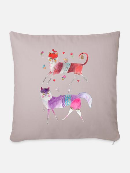 2 lustige Katzen - Sofakissenbezug 45 x 45 cm - helles Taupe