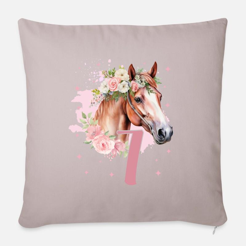 Geburtstag 7 Mädchen Pferd Reiten Stall Party 7 Ja - Sofakissenbezug 45 x 45 cm - helles Taupe