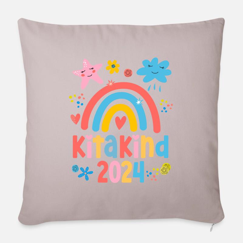 Kitakind 2024 Kindergartenkind 2024 Regenbogen Mäd - Sofakissenbezug 45 x 45 cm - helles Taupe