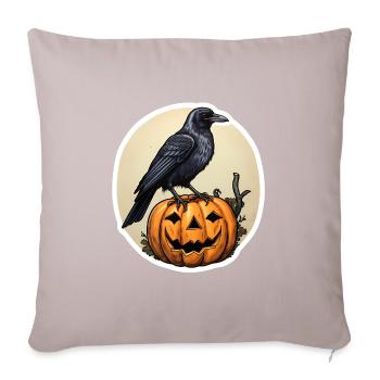 Corneille de Corbeau d’Halloween sur citrouille - Housse de coussin décorative 45 x 45 cm - taupe clair - Devant