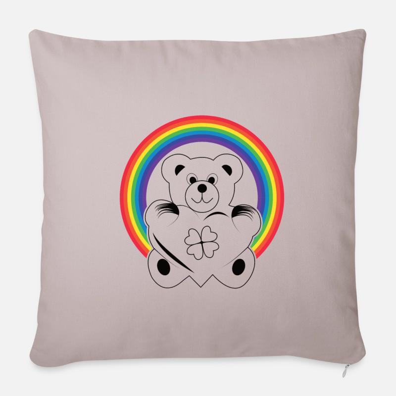 teddybär mit Regenbogen und Herz - Sofakissenbezug 45 x 45 cm - helles Taupe