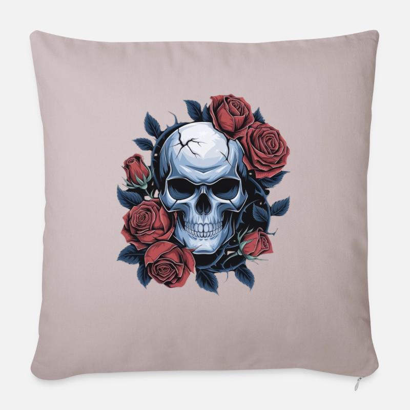 Crâne avec des fleurs de roses - Housse de coussin décorative 45 x 45 cm - taupe clair