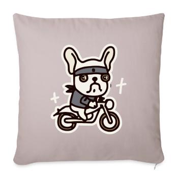 Motorrad Französische Bulldogge Hund Frenchie - Sofakissenbezug 45 x 45 cm - helles Taupe - Vorne