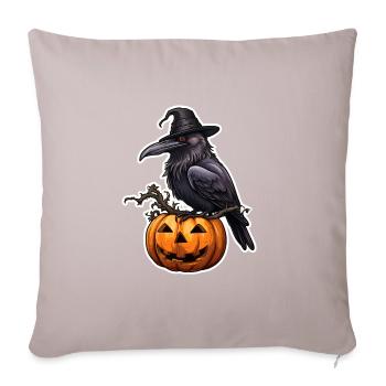 Halloween raven with witch hat on pumpkin - Sofa pillowcase 17,3'' x 17,3'' (45 x 45 cm) - light taupe - Front