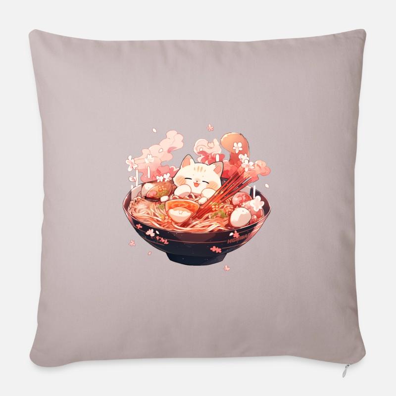 Ramen Katze - Sofakissenbezug 45 x 45 cm - helles Taupe