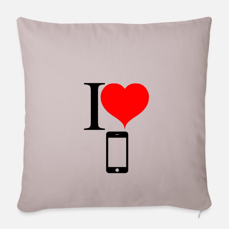 I love Handy und Smartphone - Sofakissenbezug 45 x 45 cm - helles Taupe