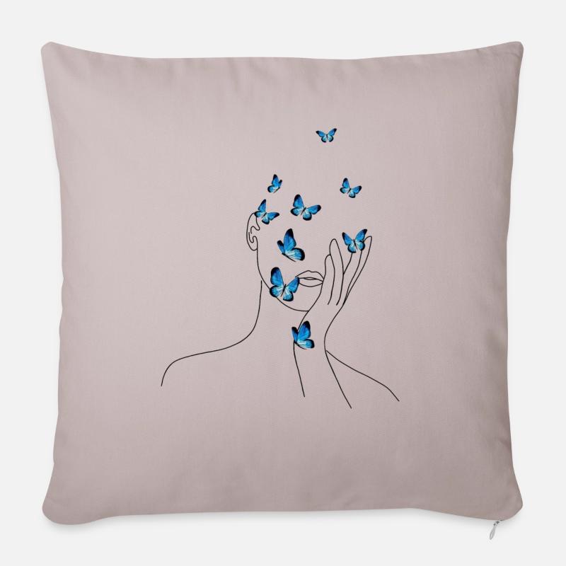 Papillon ligne type visage - Housse de coussin décorative 45 x 45 cm - taupe clair