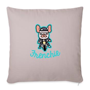 Frenchie Biker Moto Chien Cadeau Frenchie - Housse de coussin décorative 45 x 45 cm - taupe clair - Devant
