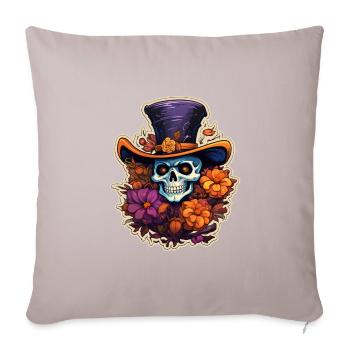 Tête de mort avec fleurs et chapeau Halloween - Housse de coussin décorative 45 x 45 cm - taupe clair - Devant