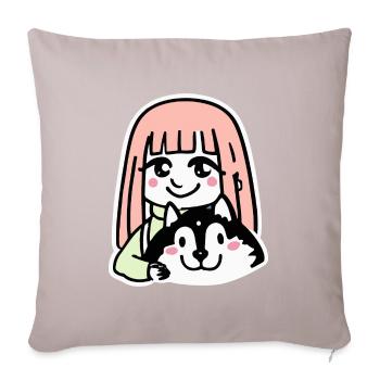 Fille avec Husky Retro Dog Gift Malamute - Housse de coussin décorative 45 x 45 cm - taupe clair - Devant
