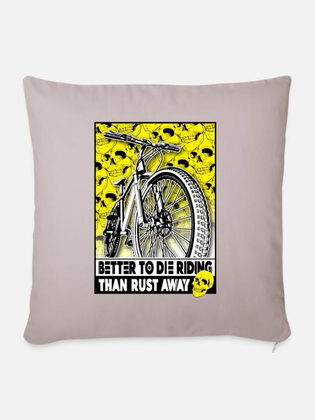 Biker-Style: Totenkopf trifft auf Mountainbike - Sofakissenbezug 45 x 45 cm - helles Taupe