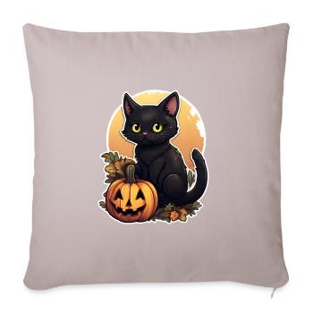 Halloween black cat in foliage with pumpkin - Sofa pillowcase 17,3'' x 17,3'' (45 x 45 cm) - light taupe - Front