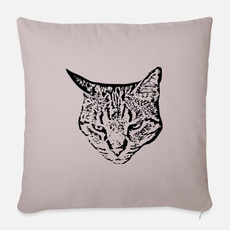 Katze schwarz Katzenkopf - Sofakissenbezug 45 x 45 cm - helles Taupe
