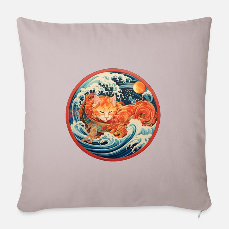 Cercle de chats ramen - Housse de coussin décorative 45 x 45 cm - taupe clair