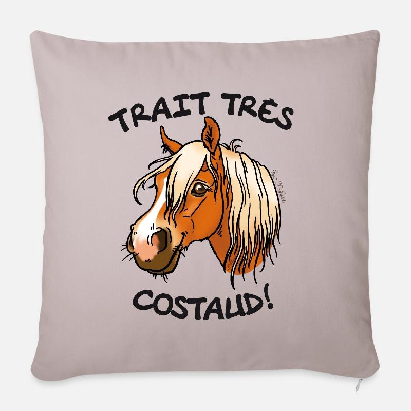 Cheval de trait comtois (texte noir) - Housse de coussin décorative 45 x 45 cm - taupe clair