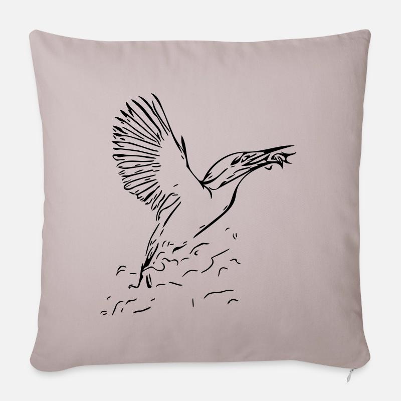 Eisvogel mit Fisch - Sofakissenbezug 45 x 45 cm - helles Taupe