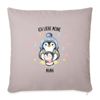Ich liebe meine Mama Pinguin - Sofakissenbezug 45 x 45 cm - helles Taupe - Vorne