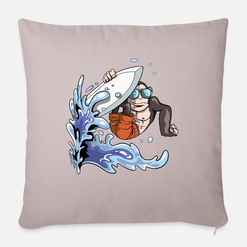 Singe sur la planche de surf. L’été. Surfer - Housse de coussin décorative 45 x 45 cm - taupe clair