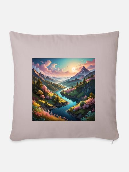 Tal mit Fluß - Sofakissenbezug 45 x 45 cm - helles Taupe