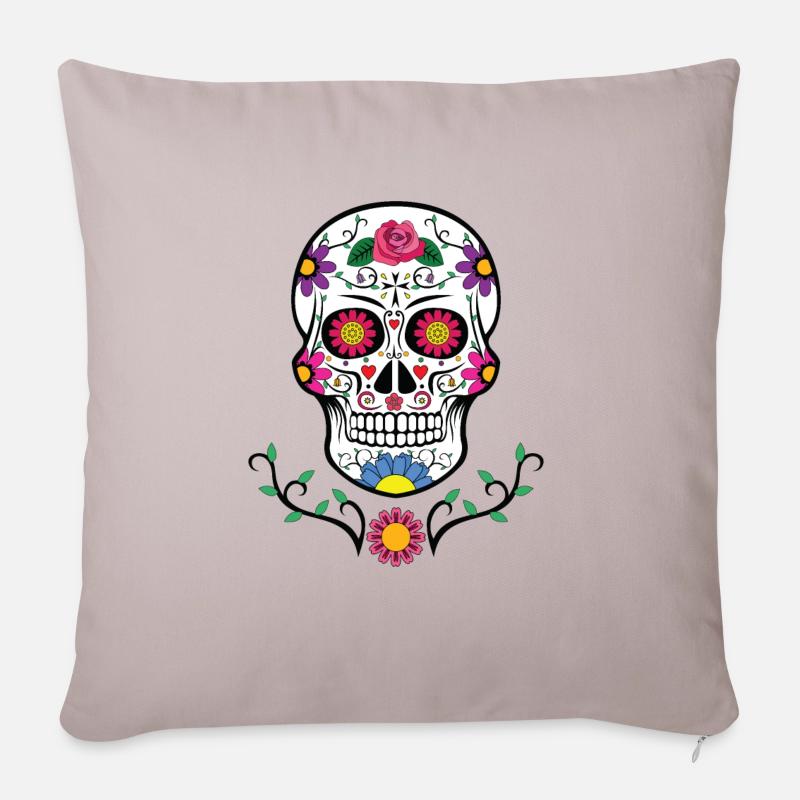 Totenkopf - Bunt - Schnurrbart -Bart - Sofakissenbezug 45 x 45 cm - helles Taupe