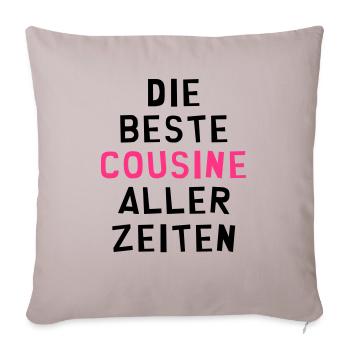 Cousin / Cousine / Vetter / Bruder / Tante / Onkel - Sofakissenbezug 45 x 45 cm - helles Taupe - Vorne