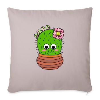 Cactus Chunky Avec Fleur Rose Et Bourgeons - Housse de coussin décorative 45 x 45 cm - taupe clair - Devant
