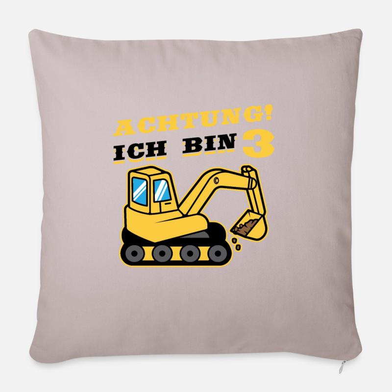 Attention je suis 3 pelles à chenilles - Housse de coussin décorative 45 x 45 cm - taupe clair