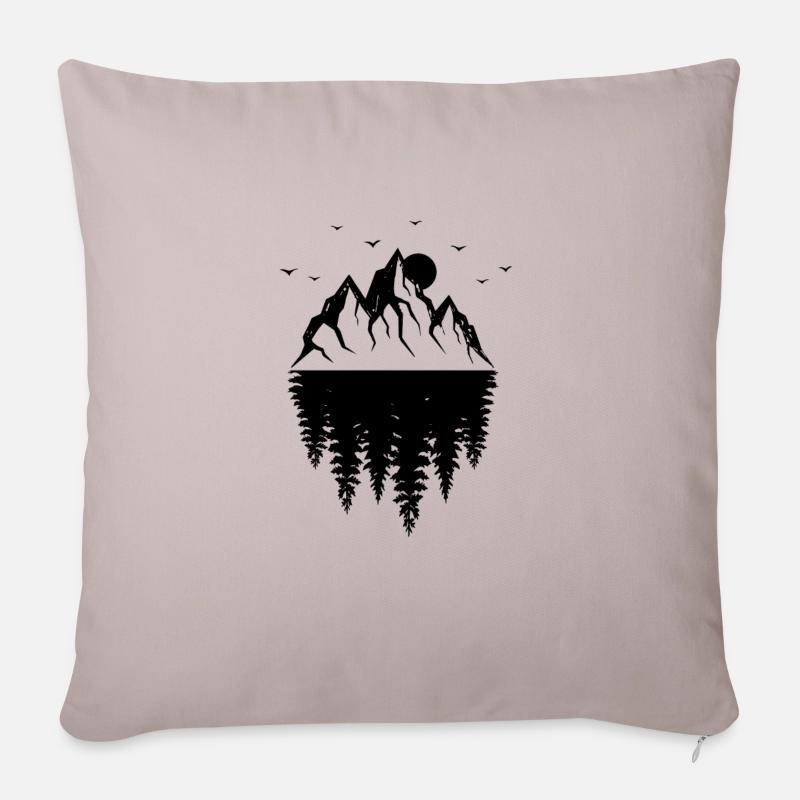 montagne et forêt - Housse de coussin décorative 45 x 45 cm - taupe clair