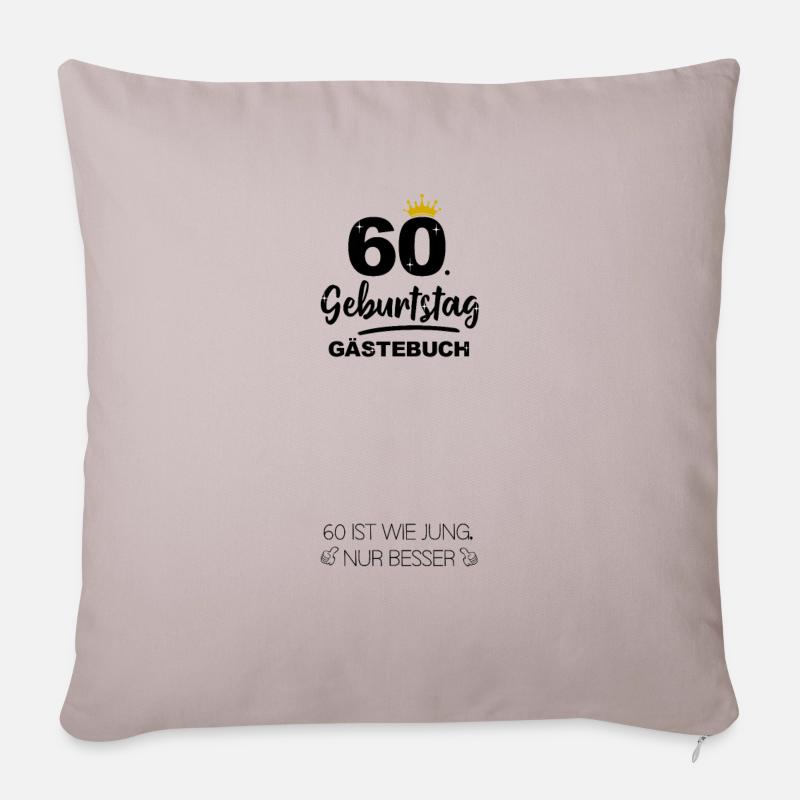 60. Geburtstag Gästebuch Geschenk - Sofakissenbezug 45 x 45 cm - helles Taupe