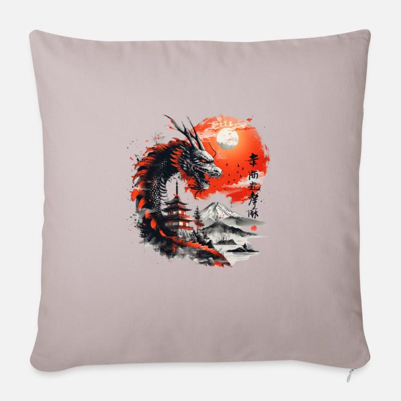 Drache Japanisch - Sofakissenbezug 45 x 45 cm - helles Taupe