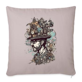 Trippy Steampunk Motif - L’homme au chapeau fou - Housse de coussin décorative 45 x 45 cm - taupe clair - Devant
