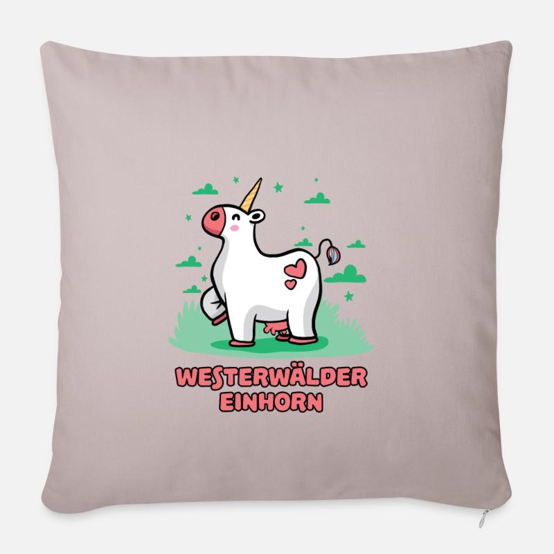 Westerwald Comic Einhorn Kuh Süß Bunt Lustig - Sofakissenbezug 45 x 45 cm - helles Taupe