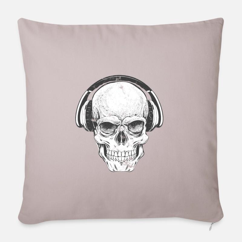 DJ Totenkopf mit Kopfhörer - Sofakissenbezug 45 x 45 cm - helles Taupe