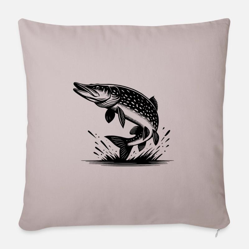 Großer springender Hecht Fisch - Sofakissenbezug 45 x 45 cm - helles Taupe