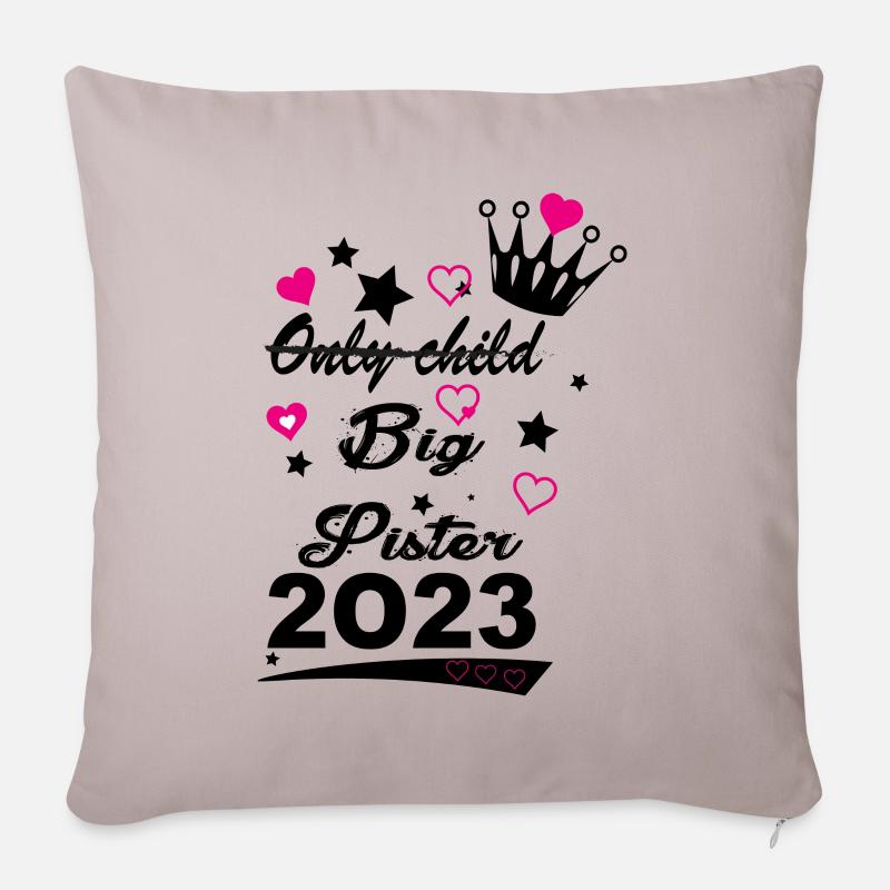 Grande sœur 2023, plus d’enfant unique - Housse de coussin décorative 45 x 45 cm - taupe clair