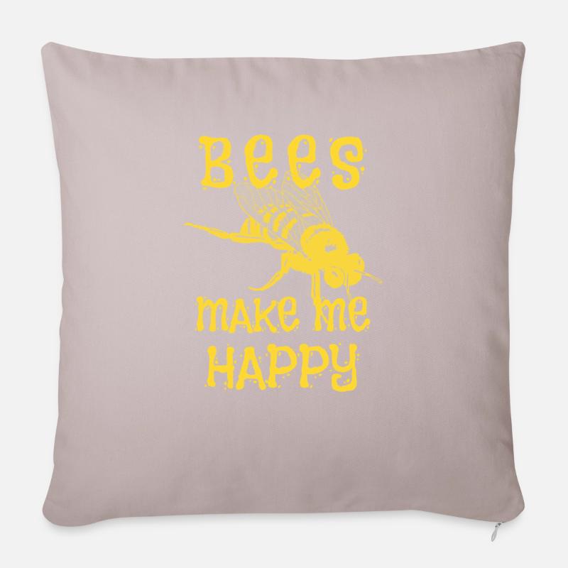 Bees make me happy, Bienen, Imker, Geschenk - Sofakissenbezug 45 x 45 cm - helles Taupe