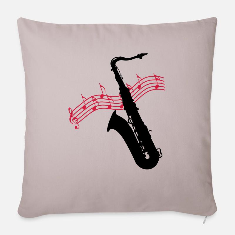 Saxofon / Noten - Sofakissenbezug 45 x 45 cm - helles Taupe