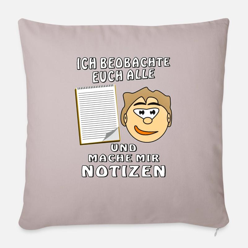 GESICHT NOTIZBLOCK ICH BEOBACHTE EUCH ALLE - Sofakissenbezug 45 x 45 cm - helles Taupe