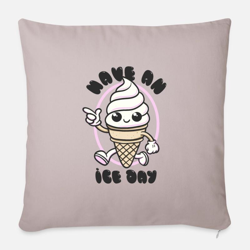 Have an Ice Day - Süßes Eiscreme Maskottchen - Sofakissenbezug 45 x 45 cm - helles Taupe