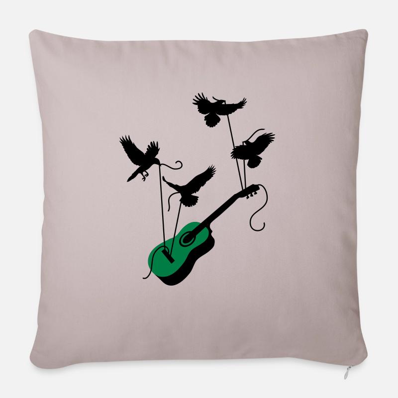 Vögel mit Gitarre - Sofakissenbezug 45 x 45 cm - helles Taupe
