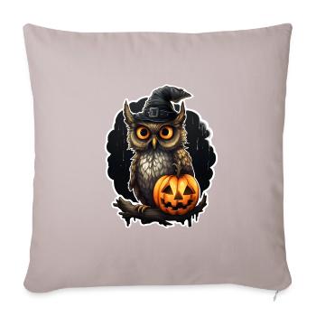 Eule mit Kürbis Halloween - Sofakissenbezug 45 x 45 cm - helles Taupe - Vorne