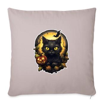Halloween schwarze Katze mit Kürbis - Sofakissenbezug 45 x 45 cm - helles Taupe - Vorne