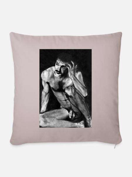 Nackter Mann mit Schnurrbart - Sofakissenbezug 45 x 45 cm - helles Taupe