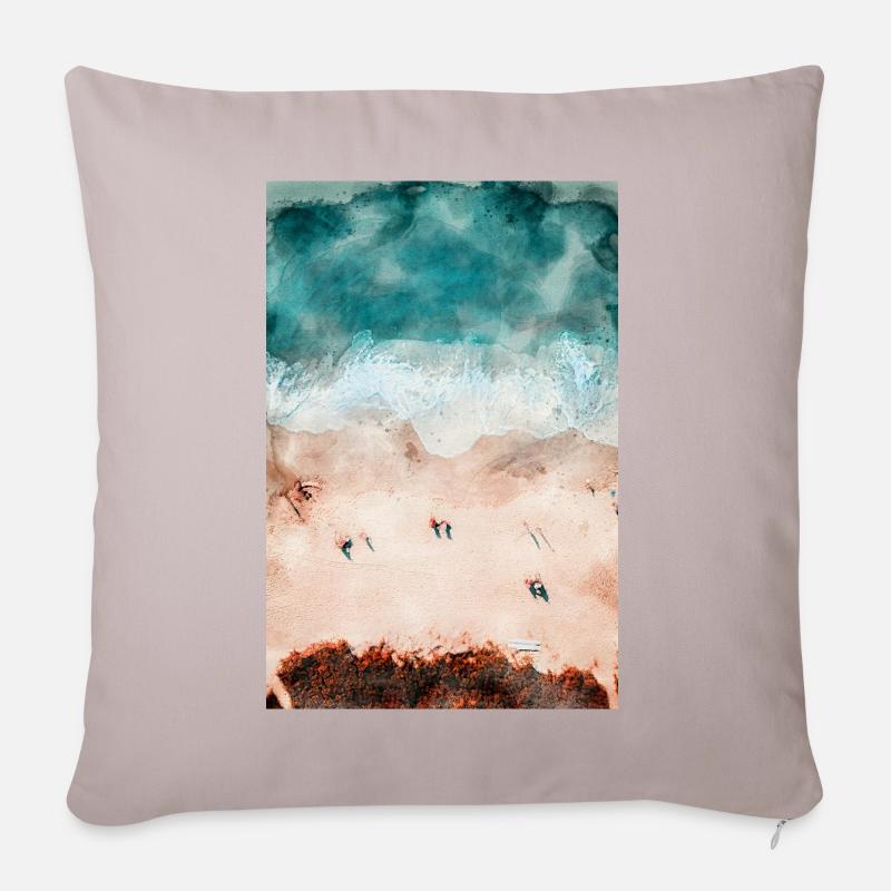 Belle plage de rêve peinte à l'aquarelle - Housse de coussin décorative 45 x 45 cm - taupe clair
