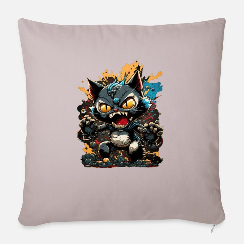 Bunte Manga Cat Attack - Sofakissenbezug 45 x 45 cm - helles Taupe