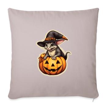 Halloween Hexenratte mit Kürbis - Sofakissenbezug 45 x 45 cm - helles Taupe - Vorne