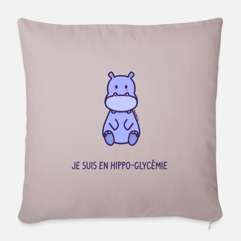 Hippopotame - Je suis en hippo-glycémie - Housse de coussin décorative 45 x 45 cm - taupe clair